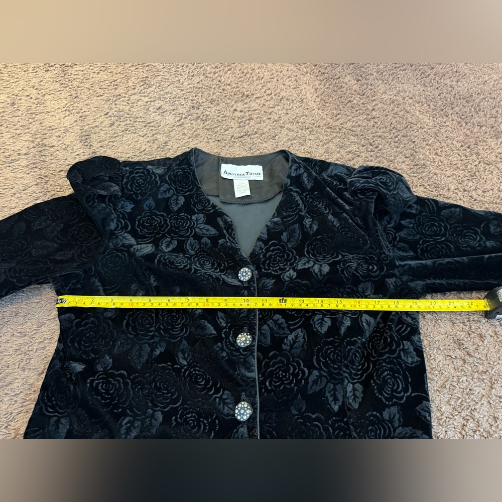 Another Thyme Black Velvet Puff Sleeve Blazer Jacket Rhinestone Whimsigoth 80s L - Picture 5 of 9